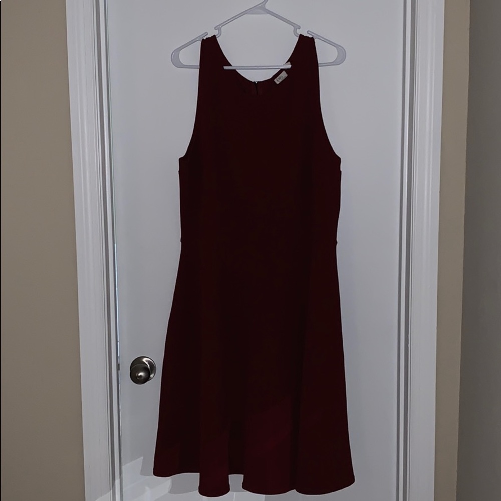 Crimson red strapless dress, knee length